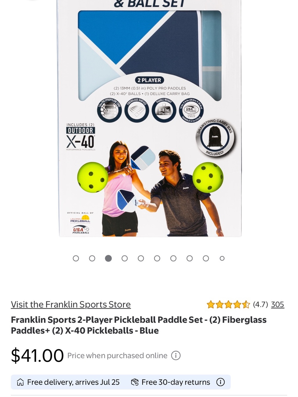 Franklin Sports 2-Player Pickleball Paddle Set - Blue